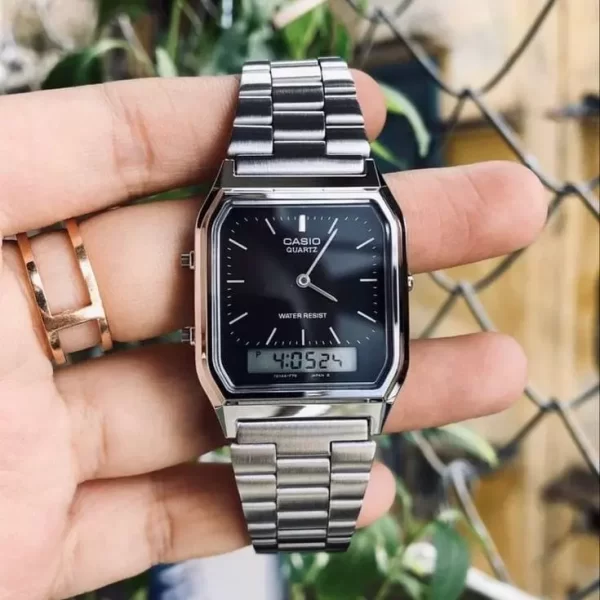 Relógio Casio Vintage Prata AQ-231 a prova d água digital ponteiro